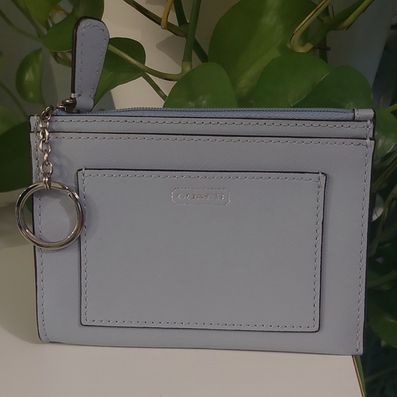 Coach Light Blue Card Holder with Keychain - Picture 1 of 3